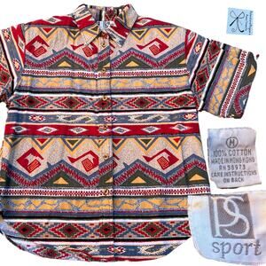 PS Sport Striped Abstract 100% Cotton Button-up Shirt Sz M